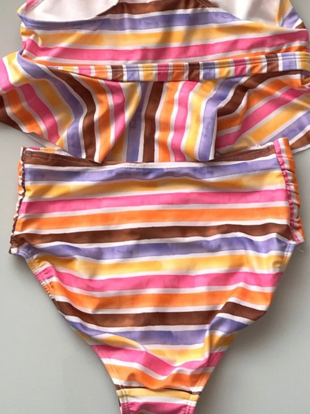 GIRLS STRIPED TANKINI SWIMMING SUIT 2 PC SET UPF 50+ L 10-12 LIKE NEW